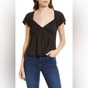 Frame NWT Women's Shirred Flounce Top Black Size S